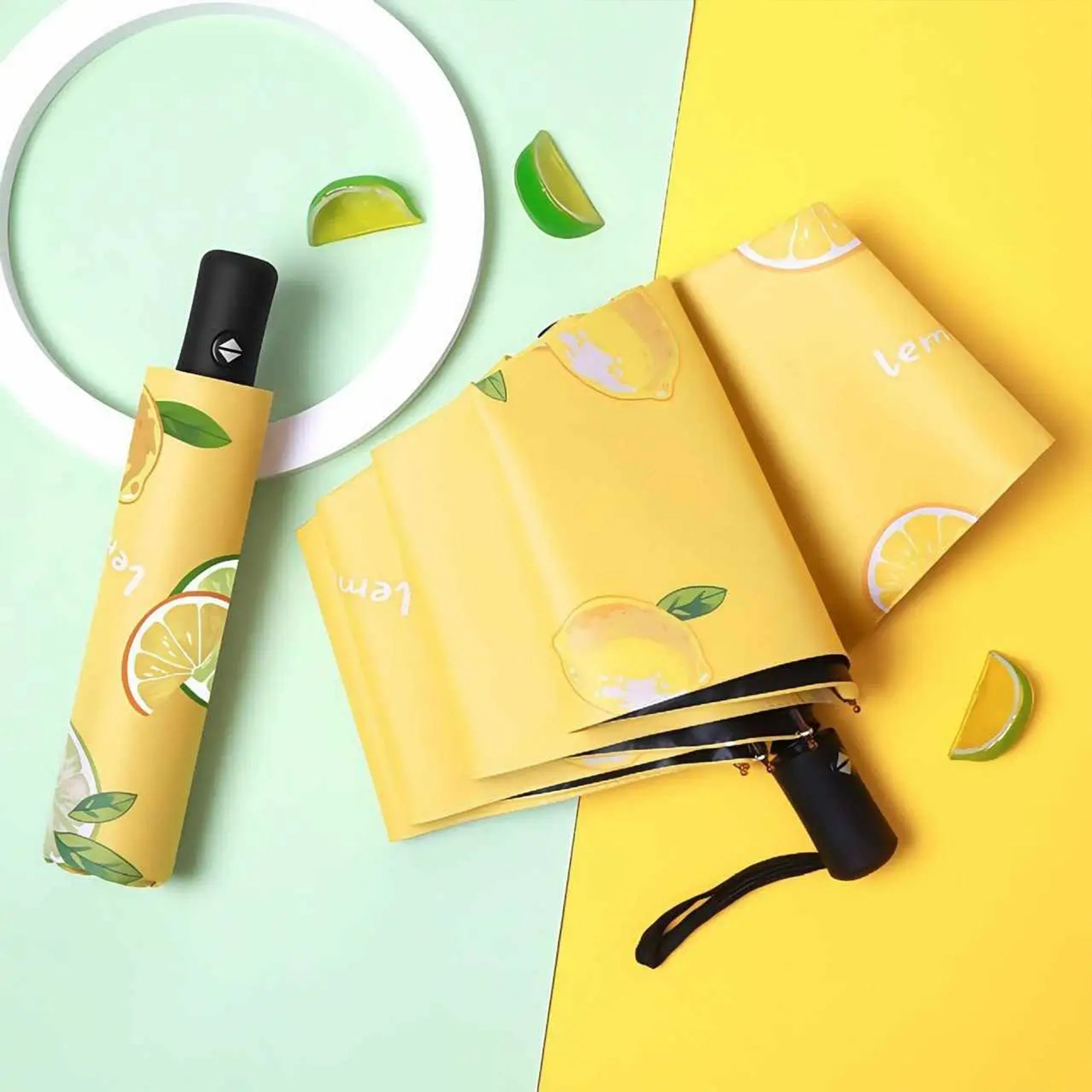 Trendy Fruit-Patterned Automatic Folding Umbrella – Sun & Rain UV Protection