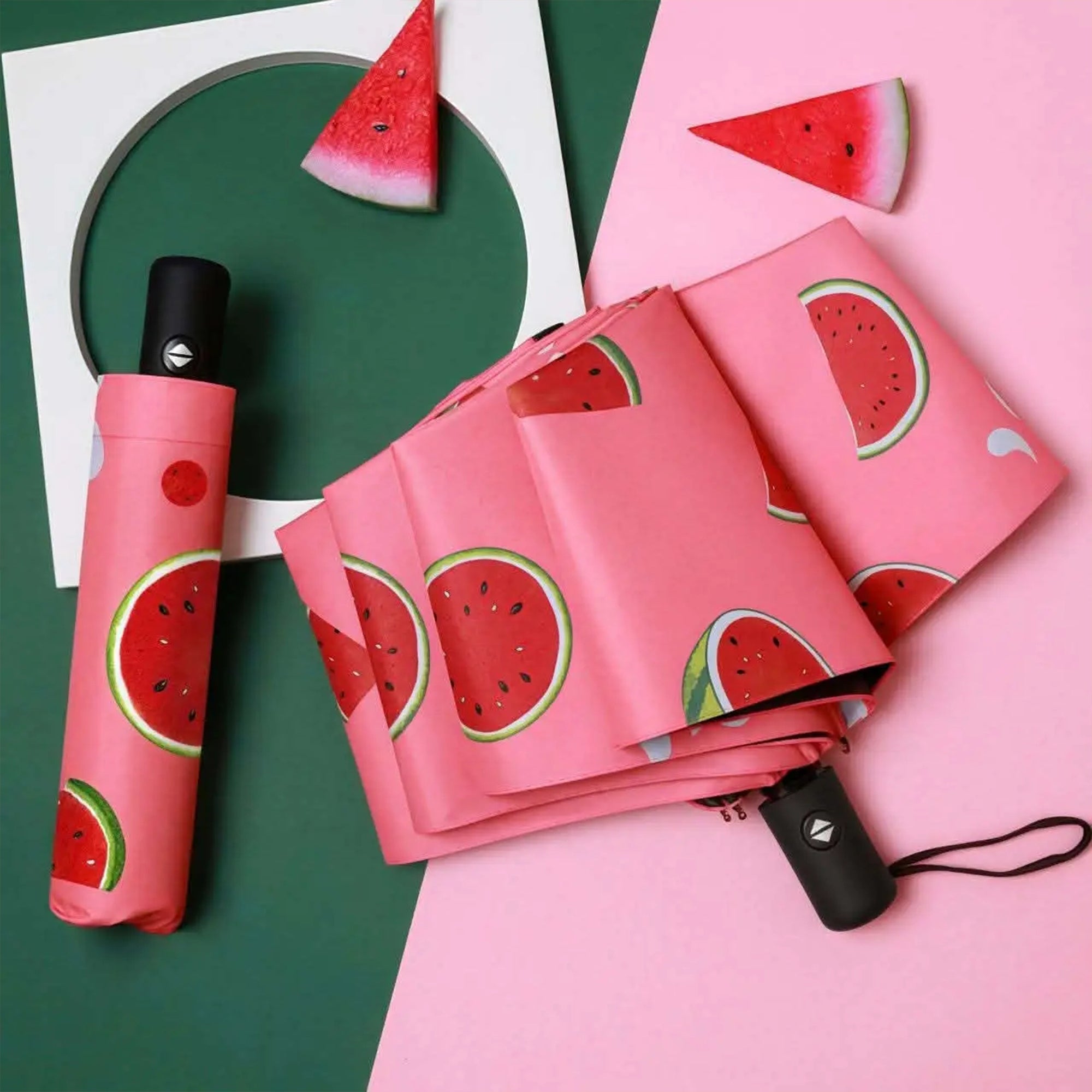 Trendy Fruit-Patterned Automatic Folding Umbrella – Sun & Rain UV Protection